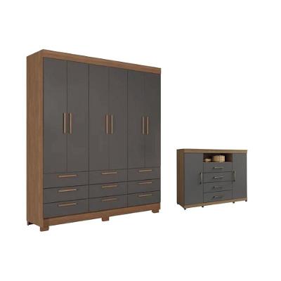 Quarto Completo Modu com 6 Portas e 9 Gavetas MDP 129 cm Grafite