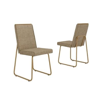 Cadeira de Sala de Jantar Lira 1752 Aço Estrutura MDF-MDP Estofado Tecido Dourado e Bamboo Móveis