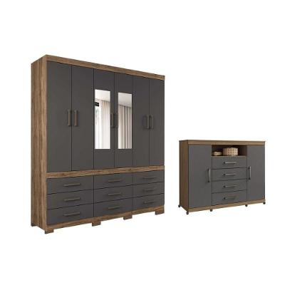 Guarda Roupa Casal Master QC430 6 Portas 4 Gavetas MDP Fosco Jatobá-Grafite Santos Andirá