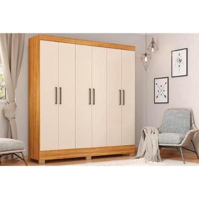 Guarda Roupa Casal 6 Portas Prático de Bater 3 Gavetas MDP Cinamon-Off White Demóbile
