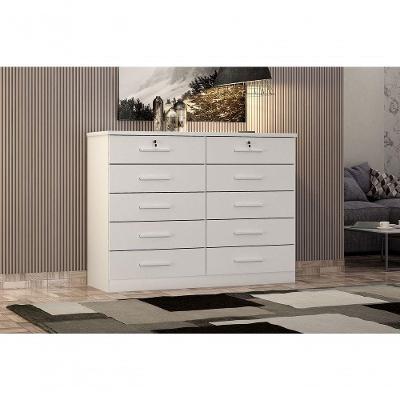 Cômoda Novo Horizonte Neve 10 Gavetas MDF-MDP Puxador MDF Branco