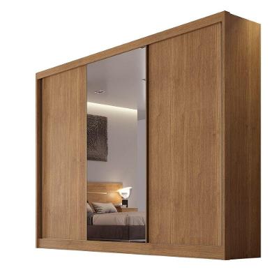 Guarda Roupa Casal Diamond 3 Portas de Bater 8 Gavetas MDF com Espelho Cumaru Móveis Novo Horizonte