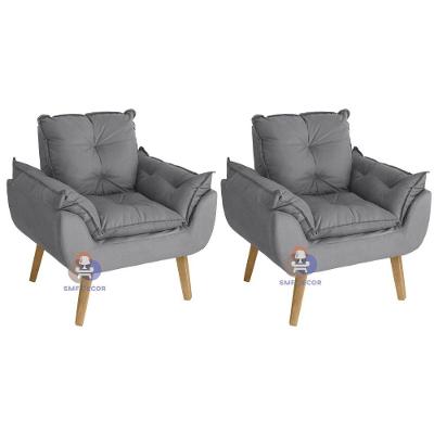 Kit 02 Poltrona Decorativa Opala Suede Cinza Smf Decor