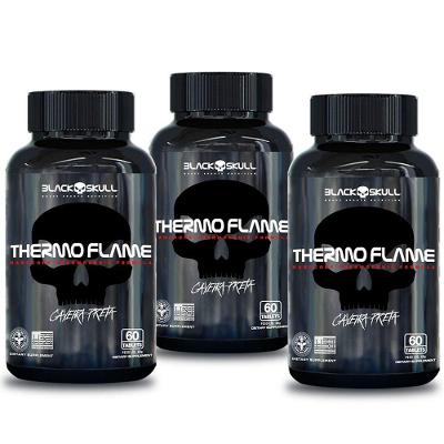Termogênico Thermo Flame Black Skull Kit com 3 Unidades 360MG Cafeína 60 Caps