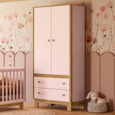 Guarda Roupa Solteiro 2 Portas de Bater 2 Gavetas MDF-MDP Rosa Casah