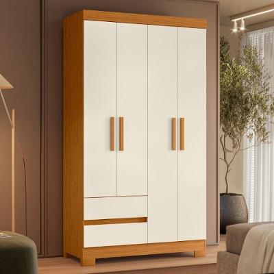 Guarda Roupa Solteiro 4 Portas 2 Gavetas MDP com Cabideiro Marrom Casah