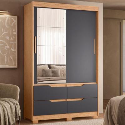 Guarda Roupa Casal 2 Portas de Correr com Espelho 4 Gavetas MDP Casah