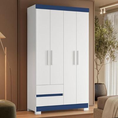 Guarda Roupa Solteiro 4 Portas de Bater 2 Gavetas MDP Azul Casah