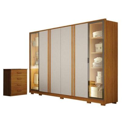 Guarda Roupa Casal Prime 6 Portas Com Led Off White Com Cômoda Rubi 4 Gavetas Cinamomo - Leifer