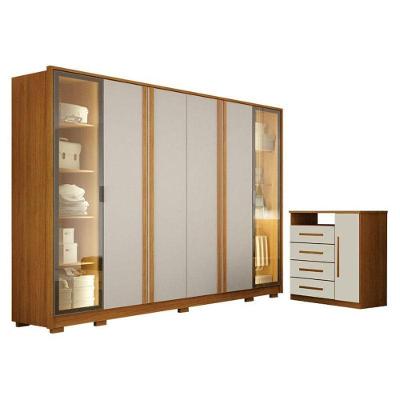 Guarda Roupa Casal Prime 6Portas Com Led Com Cômoda Diamante 4 Gav 1 Porta Cinamomo Off White Leifer