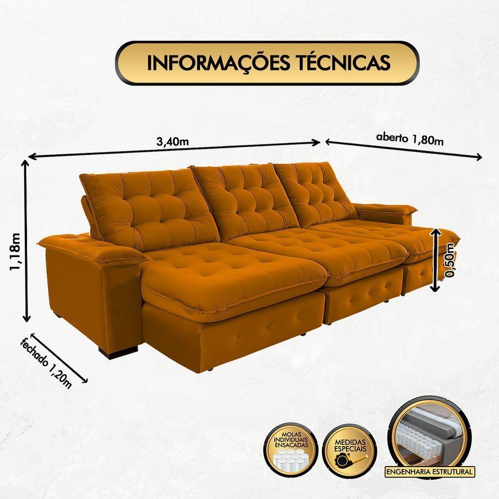 Sofá Coliseu 3.40m Retrátil E Reclinável Super Pillow - Terra - 4