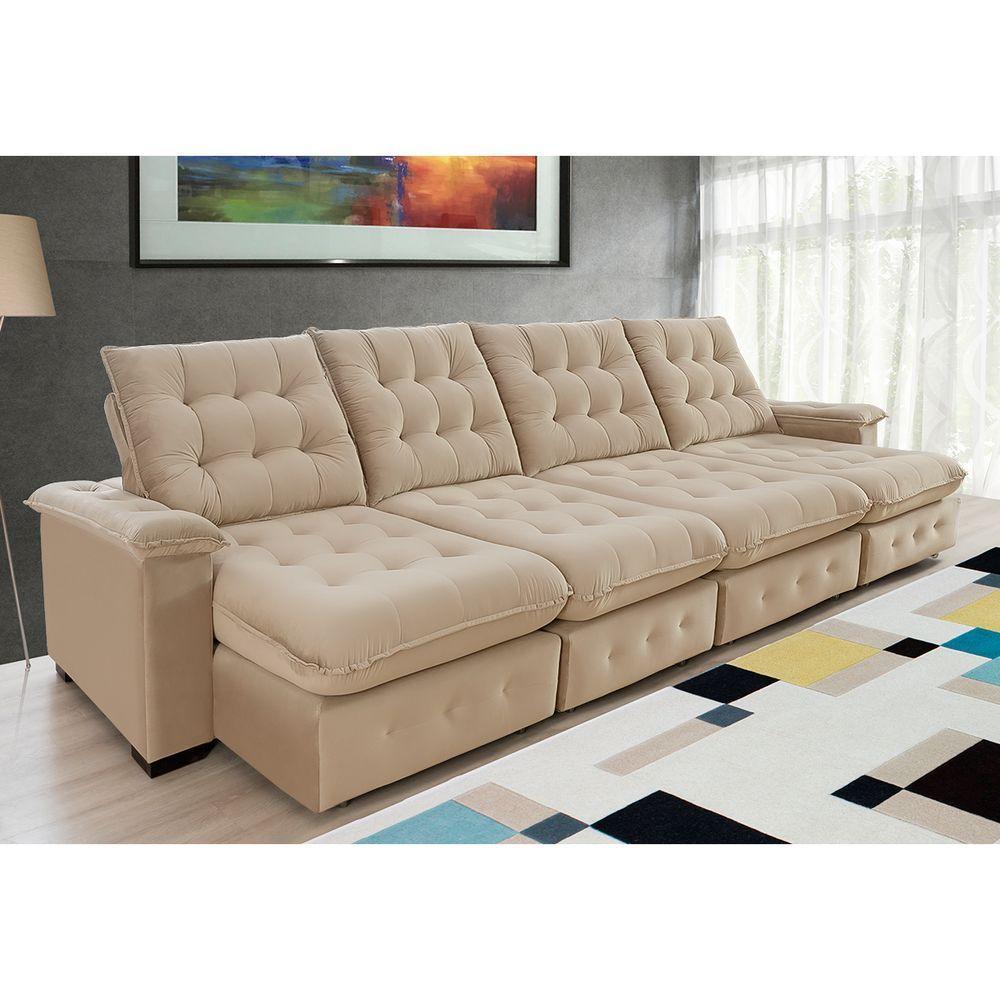 Sofá Coliseu 4.00m Retrátil E Reclinável Super Pillow - Bege - 4