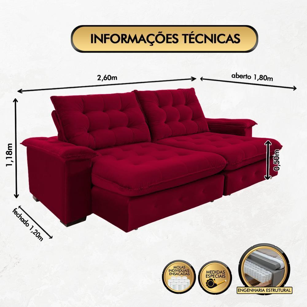Sofá Coliseu 2.60m Retrátil E Reclinável Super Pillow - Vinho - 7