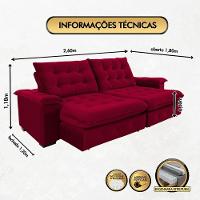 Sofá Coliseu 2.60m Retrátil E Reclinável Super Pillow - Vinho - 7