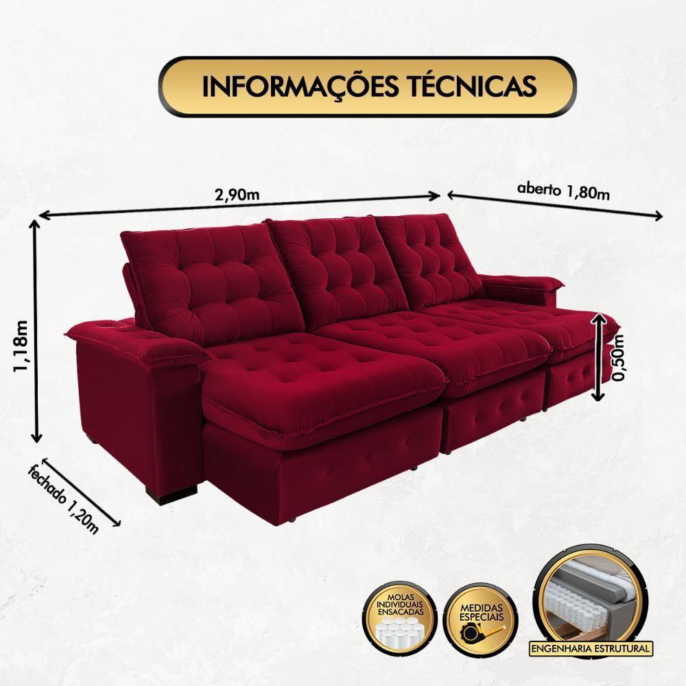 Sofá Coliseu 2.90m Retrátil E Reclinável Super Pillow - Vinho - 8