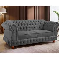 Sofá Chesterfield Moscatto 3 Lugares Via Encanto Veludo Cinza