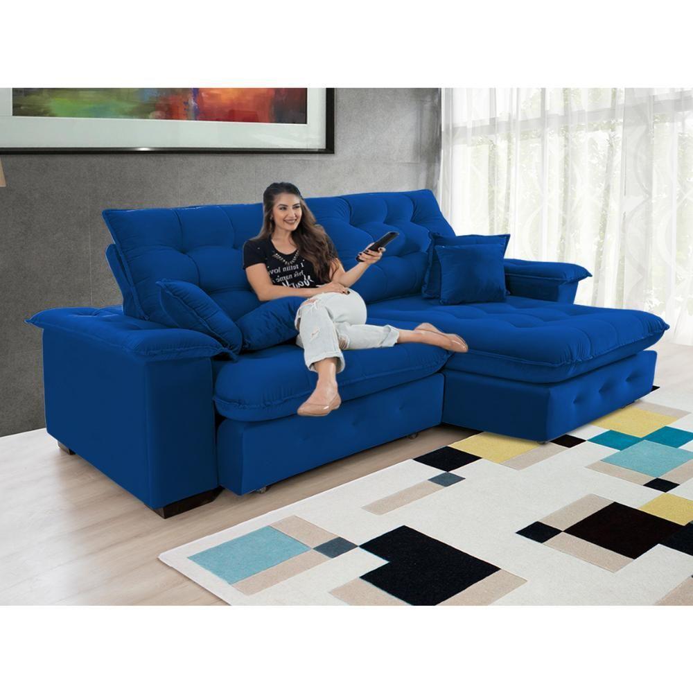 Sofá Coliseu 2.60m Retrátil E Reclinável Super Pillow - Azul - 3