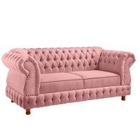 Sofá Chesterfield Moscatto 3 Lugares Via Encanto Veludo Rosê - 1