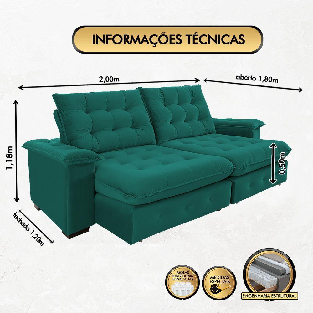 Sofá Coliseu 2.00m Retrátil E Reclinável Super Pillow - Verde - 3