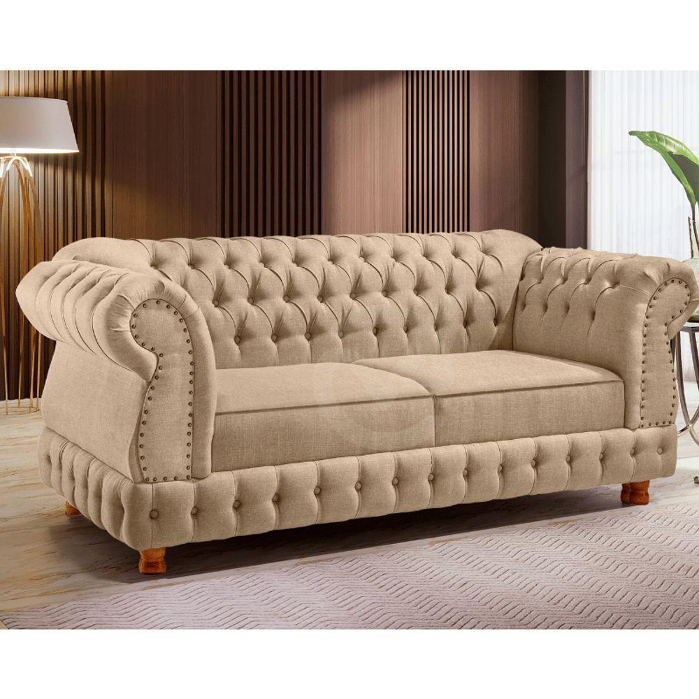 Sofá Chesterfield Moscatto 3 Lugares Via Encanto Linho Bege - 3