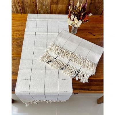 Caminho de Mesa Grid Algodão 40cm X 1,60m Marrom