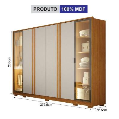 Guarda Roupa Casal Prime 6 Portas de Correr sem Gavetas MDF com Vidro Reflecta Cinamomo - Off White