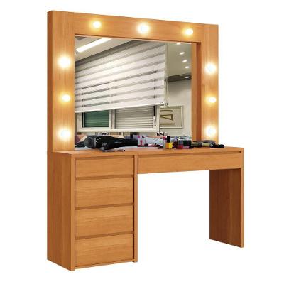 Camarim Anne 5 Gavetas com Espelho LED Laqueado Amadeirado Mavaular Móveis