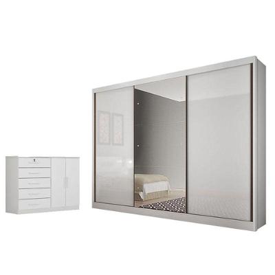 Guarda Roupa Casal Duna com Espelho 3 Portas 6 Gavetas Neve MDF MDP com Cômoda Seul