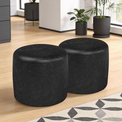 Kit 02 Puffs Redondo Coliseu W01 MDF Espuma Couríssimo Preto