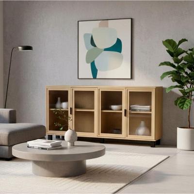 Aparador Buffet R-638 4 Portas de Vidro Canelado MDP Riviera Ditália Móveis