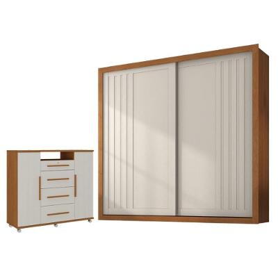 Guarda Roupa Casal Versalles 2 Portas Correr 6 Gavetas MDP Areia Fosco Zanzini Móveis