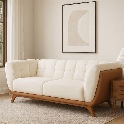 Sofá Coin 2 Lugares Fixo 180CM Caramelo e Off White Courino Sallar Home