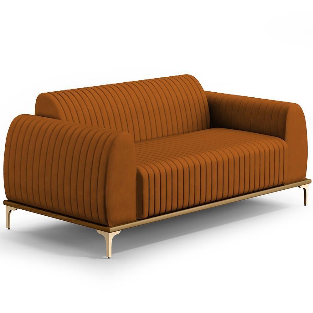 Sofá 3 Lugares Molino 180 Cm Pés D'ouro Veludo Telha C-262 - 1