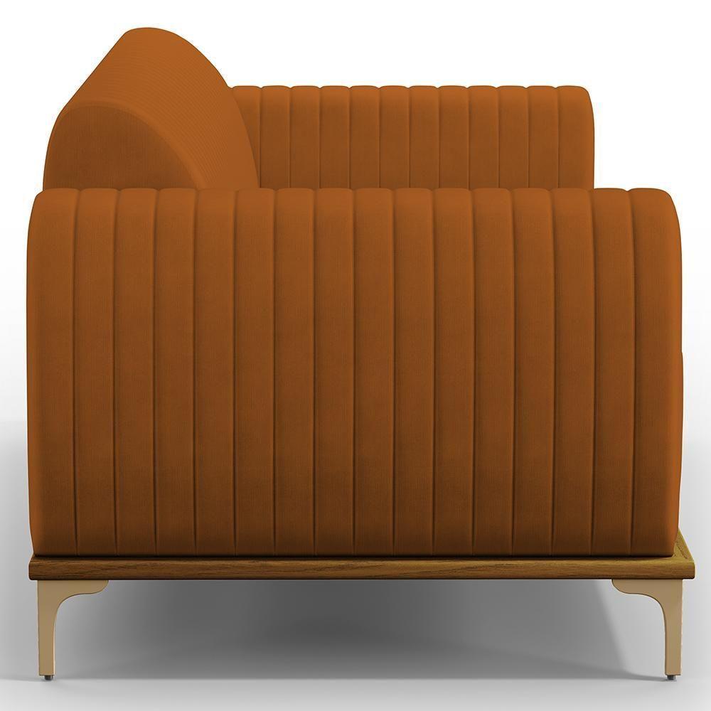 Sofá 3 Lugares Molino 180 Cm Pés D'ouro Veludo Telha C-262 - 3