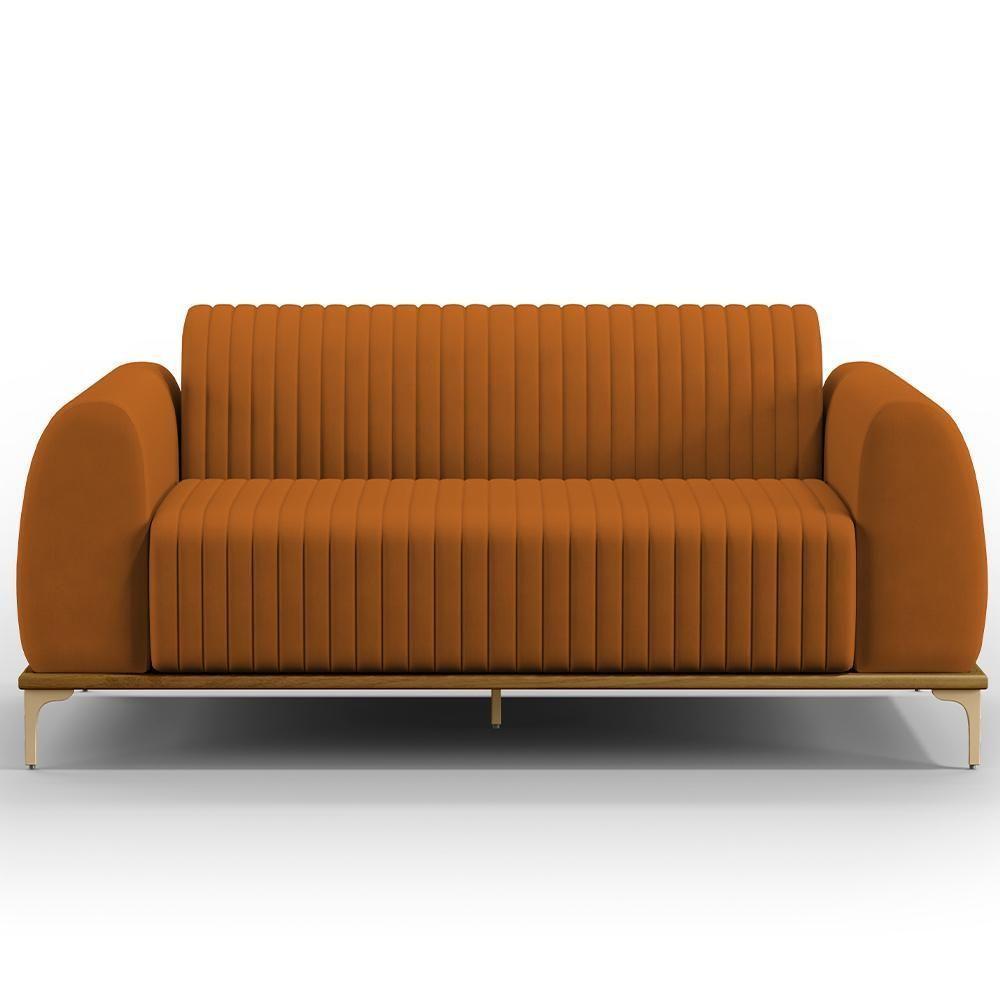 Sofá 3 Lugares Molino 180 Cm Pés D'ouro Veludo Telha C-262 - 6