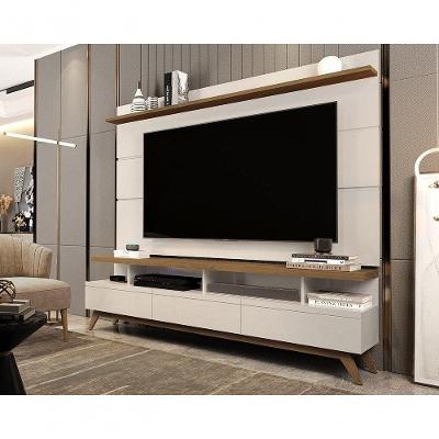 Conjunto Painel e Rack Vivare Wood 180CM MDP Off White e Freijó Giga