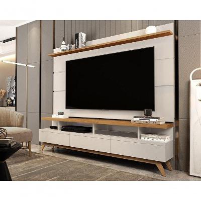 Conjunto Painel com Rack Vivare Wood 1.8 180CM MDP Off White e Nature Giga