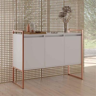 Buffet Aparador 3 Portas Rouxe Industrial MDP 120cm Branco Cobre Casah