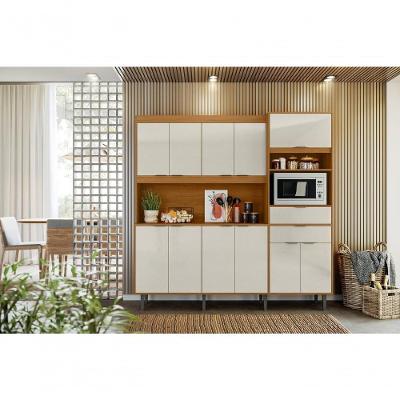 Cozinha Bahamas 11 Armários 2 Gavetas MDF-MDP 200CM Jequitiba e Off White