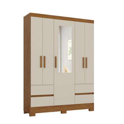 Guarda Roupa Atualle Vitória 5 Portas 4 Gavetas Com Espelho Nature Madeirado