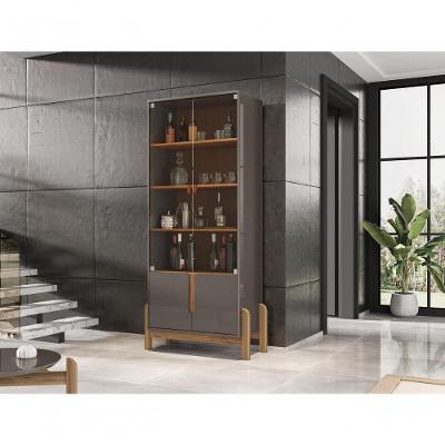Cristaleira Lizz 2 Portas 4 Prateleiras MDF Pés Madeira Maciça Cinza Plata Móveis