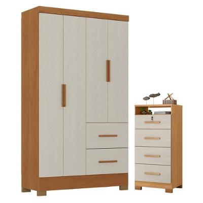 Guarda Roupa Solteiro Primordial Max 4 Portas de Bater 2 Gavetas MDP Cinamomo Areia Fosco Zanzini