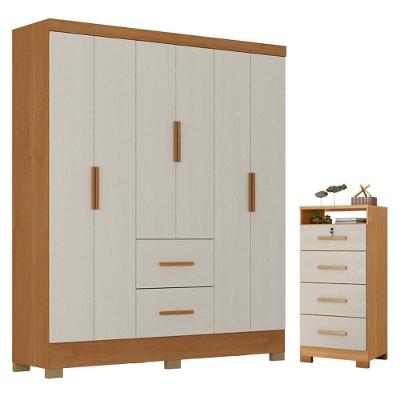 Guarda Roupa Casal Primordial Max 6 Portas de Bater 2 Gavetas MDP Cinamomo Areia Fosco Zanzini