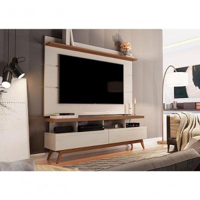 Kit Painel e Rack Vivare Wood 1.6 160CM MDP Off White e Freijó Giga