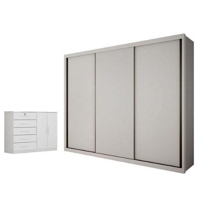 Guarda Roupa Casal Palazzo e Cômoda Seul 3 Portas 6 Gavetas em MDF e MDP Acabamento Fosco Neve