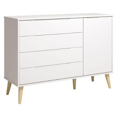 Cômoda Elfe 4 Gavetas em MDF com Puxador Embutido Branco Acetinado Natural