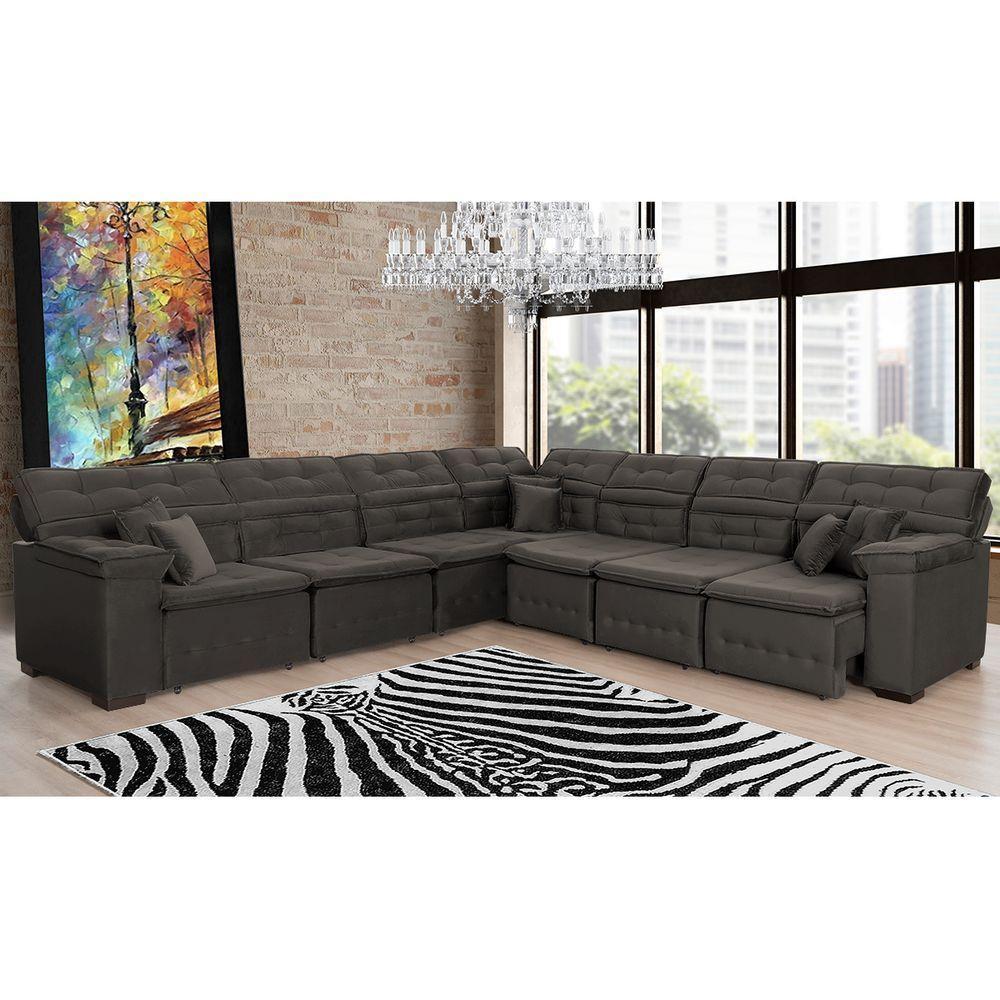 Sofá Magno 3.97x3.32m De Canto, Retrátil E Reclinável - Marrom - 1