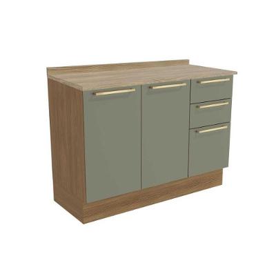 Balcão para Cozinha Botanic M624 2 Portas 3 Gavetas MDP 120CM Nogueira e Oliva Kappesberg