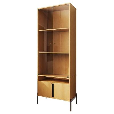 Cristaleira Hórus 4 Portas 3 Prateleiras MDF de 15mm Vidro de 4mm e Pés em Metal 69CM Nature Preto