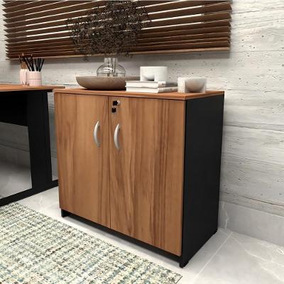 Armário Baixo para Escritório 2 Portas MDP 80CM Nogal com Preto F5 Office